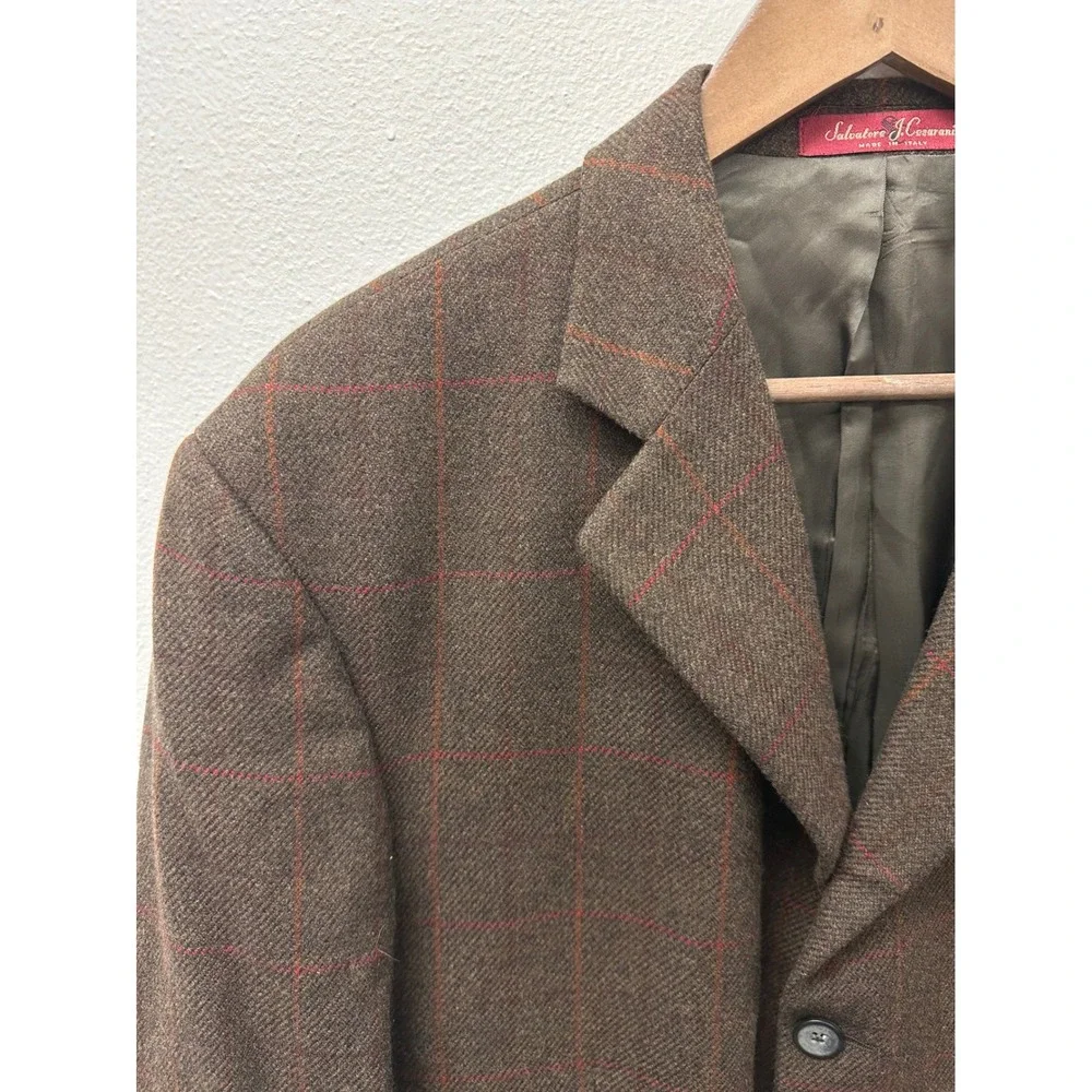 Salvatore J. Cesarani Fitzgerald Wool Cashmere‎ Blend Plaid Sport Coat Size 42R